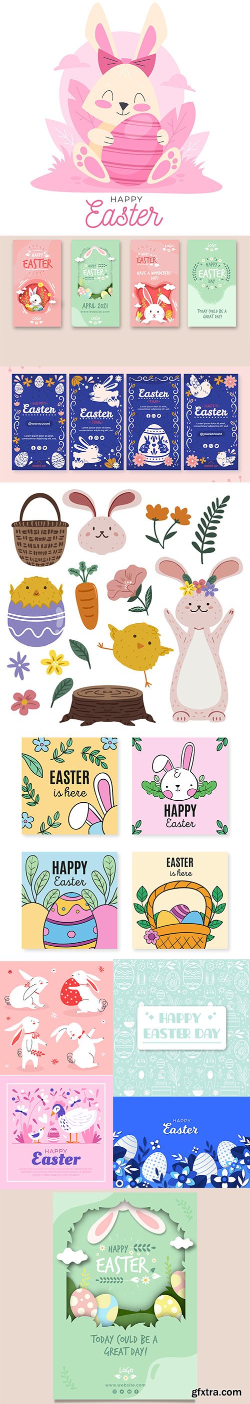 Hand-drawn easter bunny collection