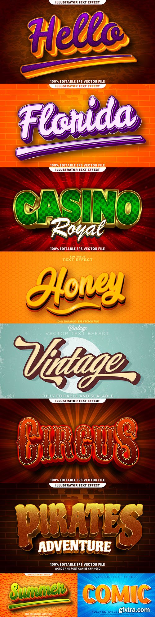 Editable font and 3d effect text design collection illustration 50
