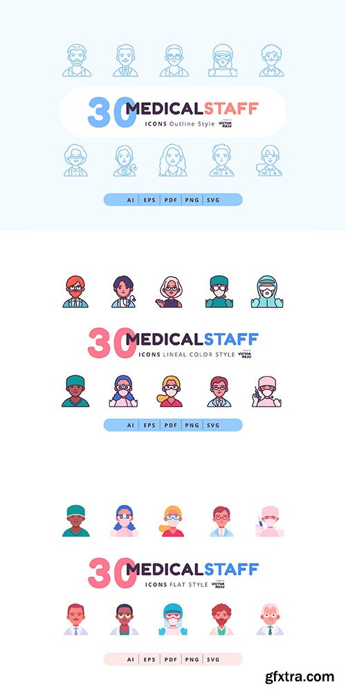 90 Icons Medical Staff in 3 Style 