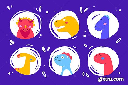 Dinosaurs faces - set of characters