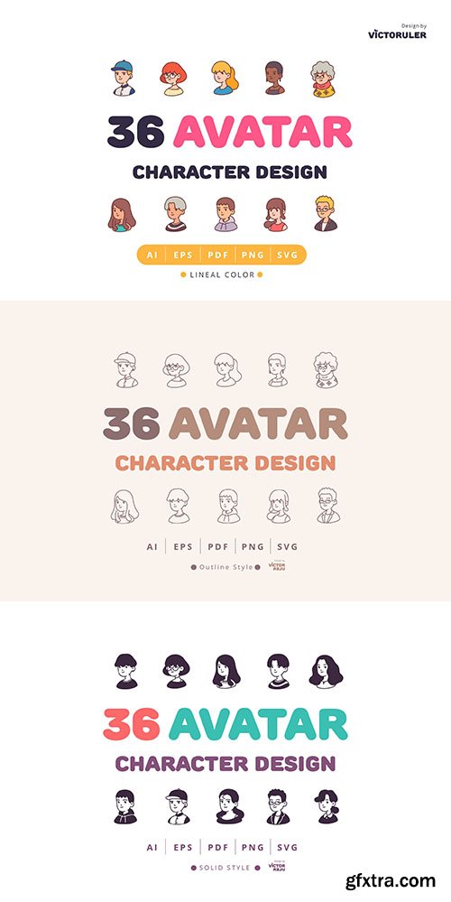 108 Avatar Character Design 3 Style Icons Pack 