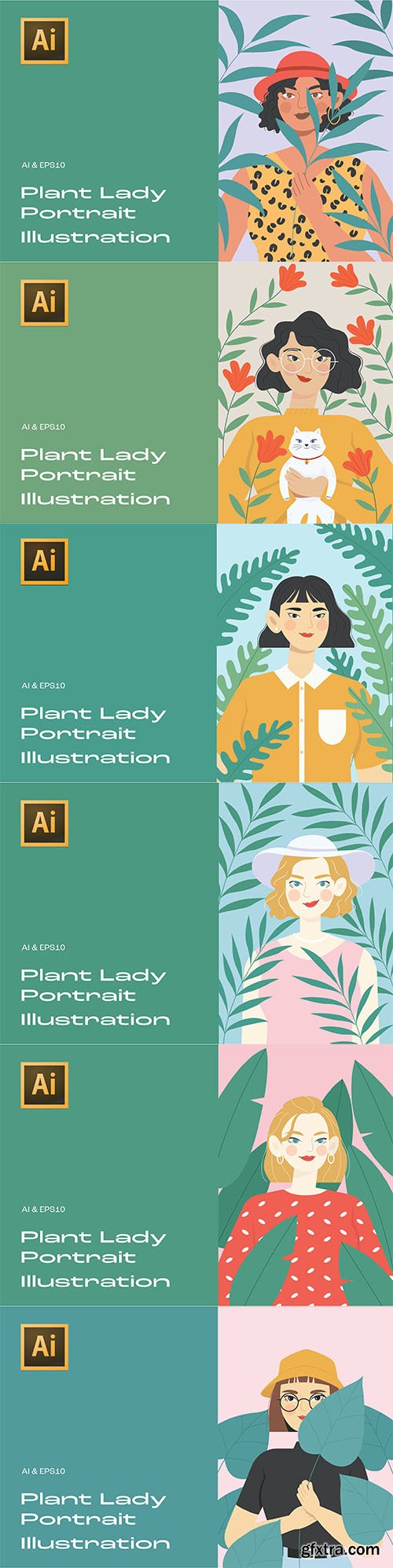 Plant Lady Portrait 6 Illustrations