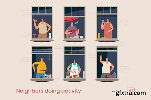 Windows with neighbors doing daily activity 