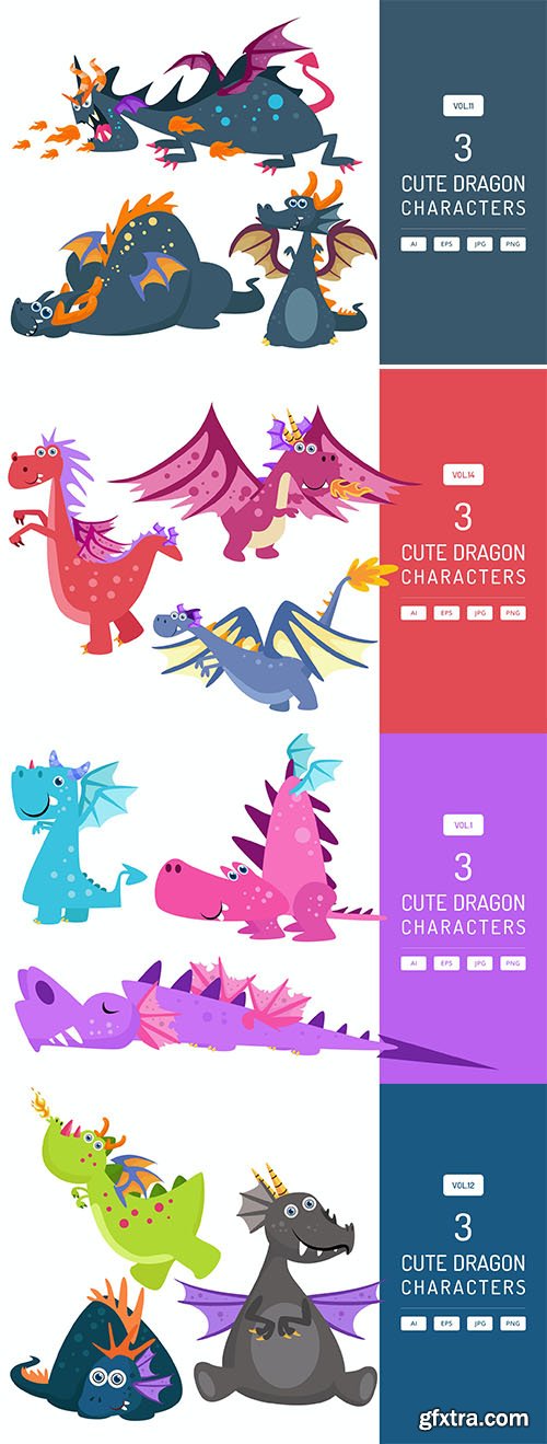 Cute dragon characters set