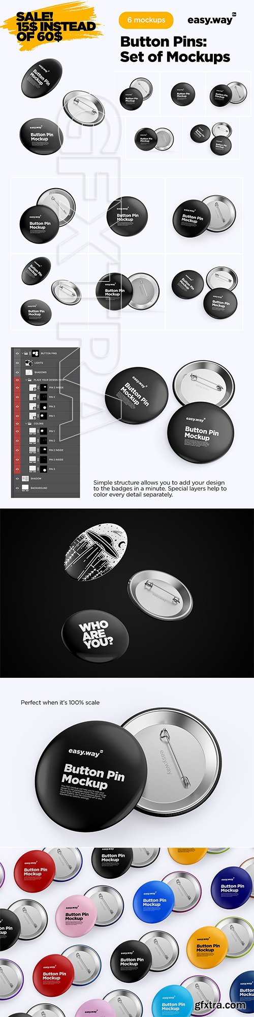 CreativeMarket - Button Pins PSD Mockups Set 5922799