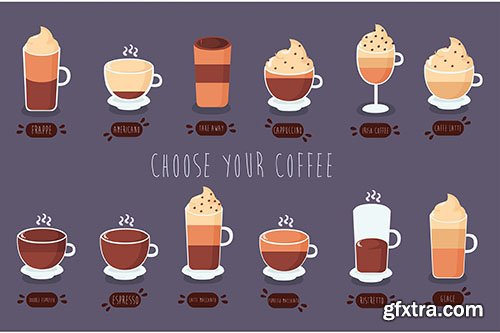 Coffee types illustration pack