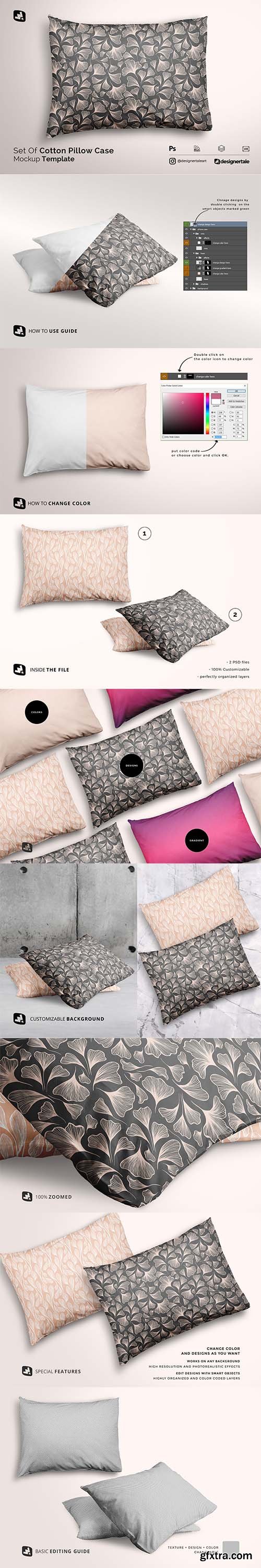 CreativeMarket - Set Of Cotton Pillow Case Mockup 5256263