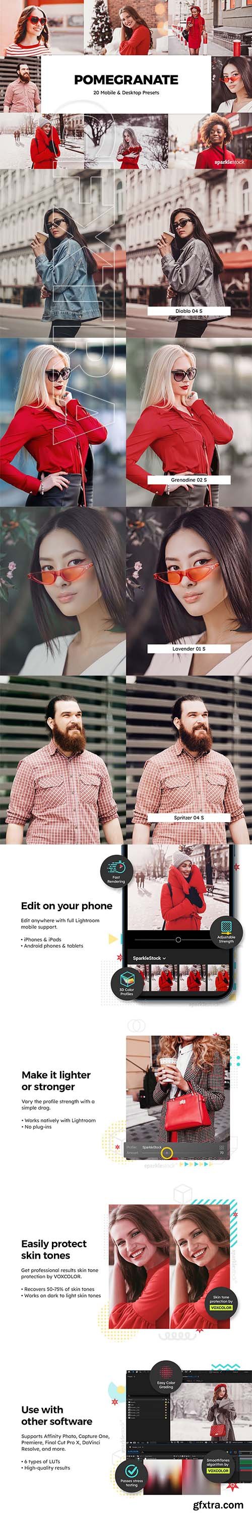 CreativeMarket - 20 Pomegranate Lightroom Presets & LUTs 5994869