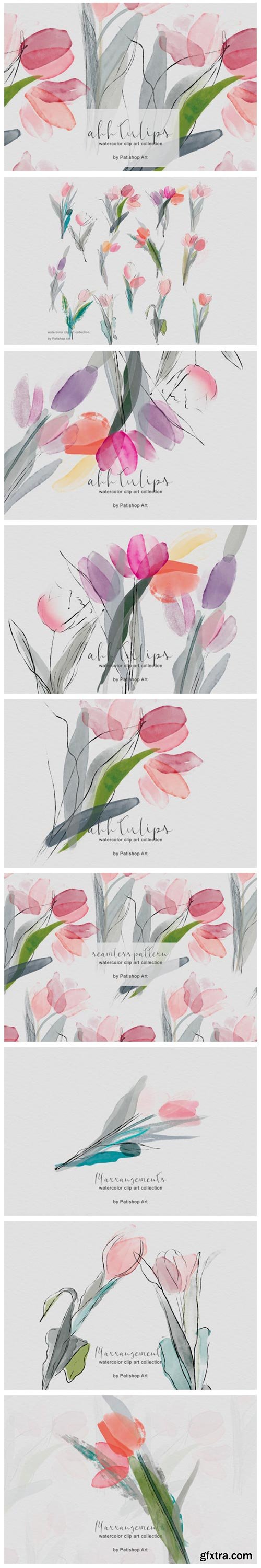 Delicate Watercolor Tulip Clipart Set 3982179