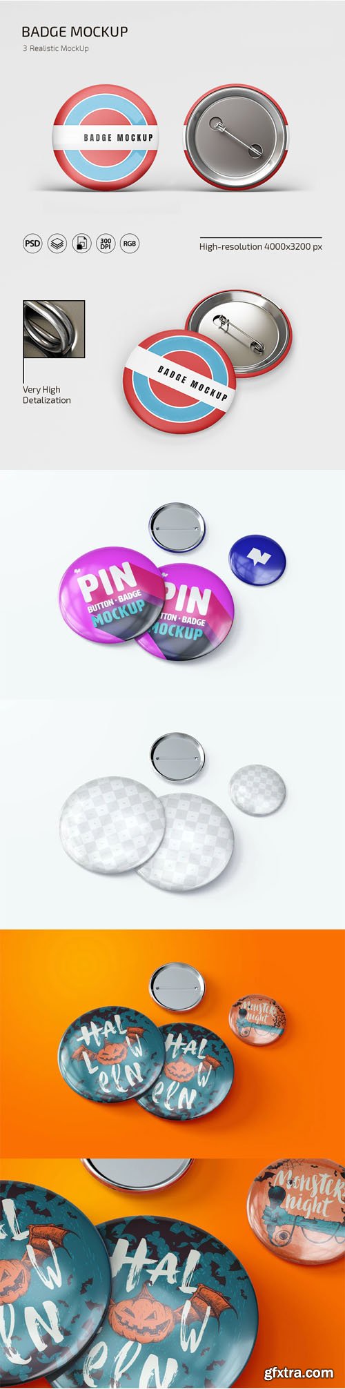 Pin Button Badges PSD Mockups Templates