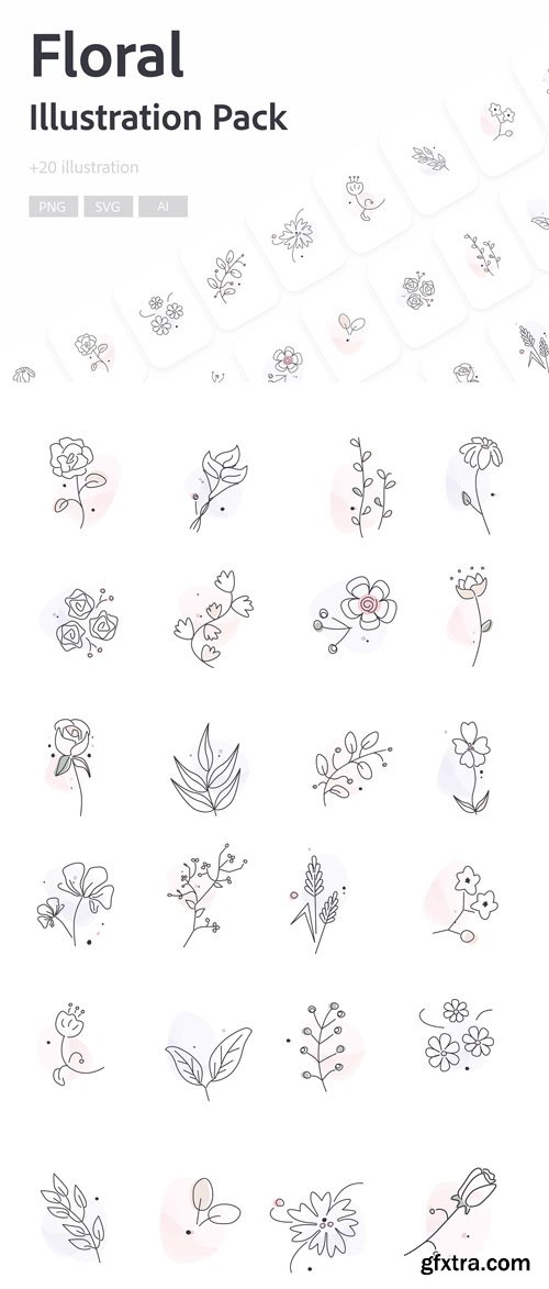 Floral Illustration Pack - 24 Illustrations