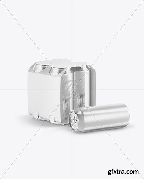 Carton Carrier W/ 4 Glossy Metallic Cans Mockup 77176