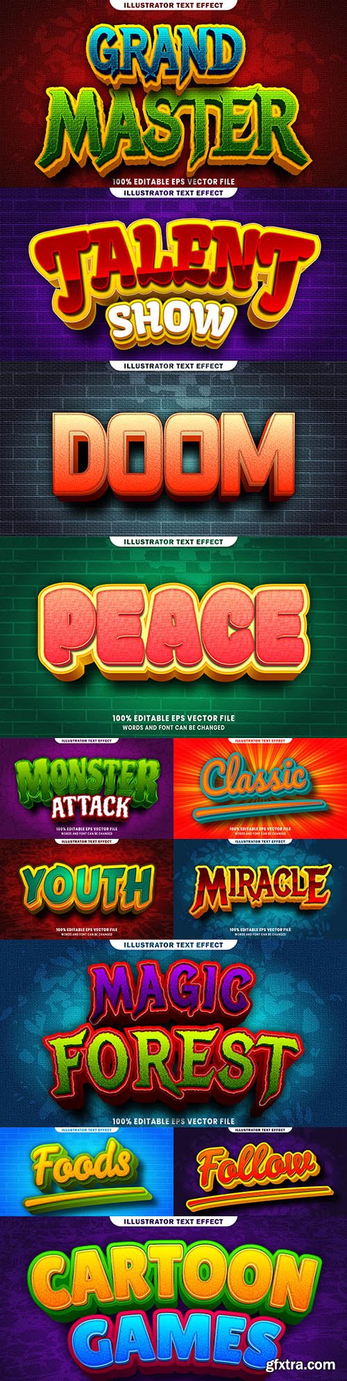 Editable font and 3d effect text design collection illustration 51
