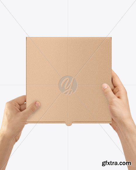 Hands with Mini Kraft PIzza Box Mockup 77024