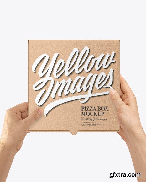 Hands with Mini Kraft PIzza Box Mockup 77024