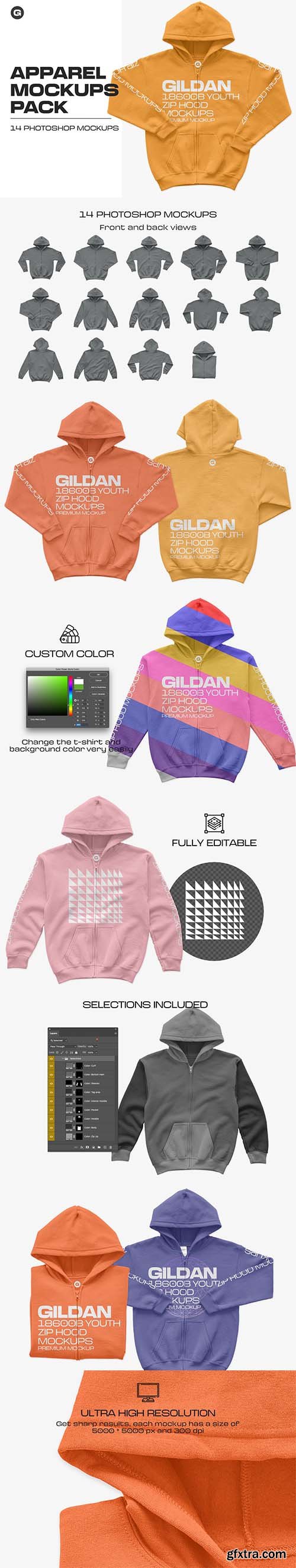 CreativeMarket - Gildan 18600B Youth Zip Hood Mockups 5961920