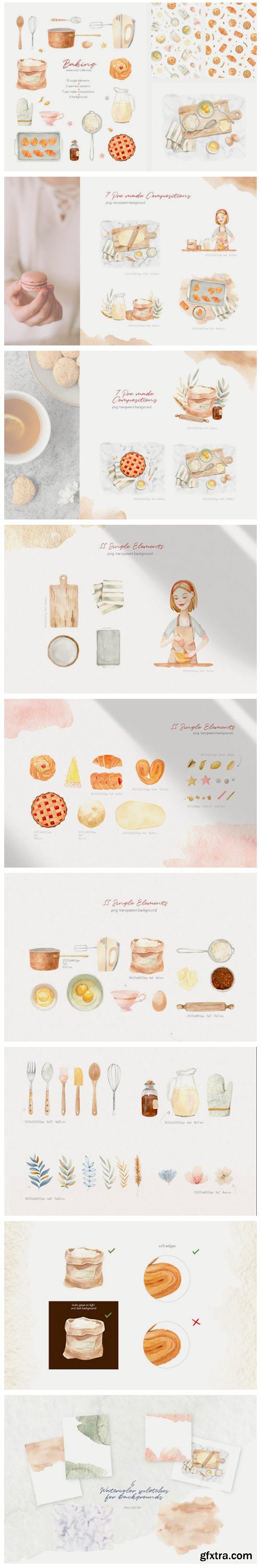 Baking at Home - Watercolor Clipart 9700981