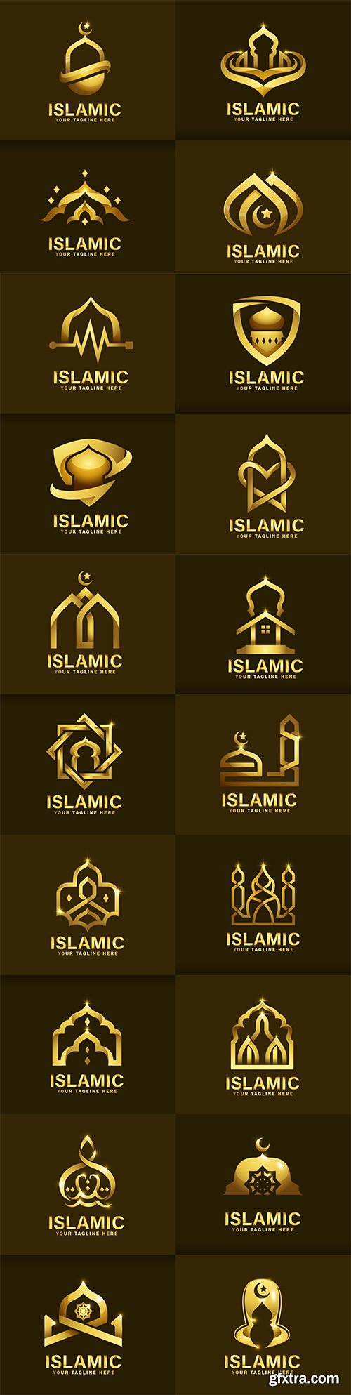 Luxurious Islamic logo template design golden mosque
