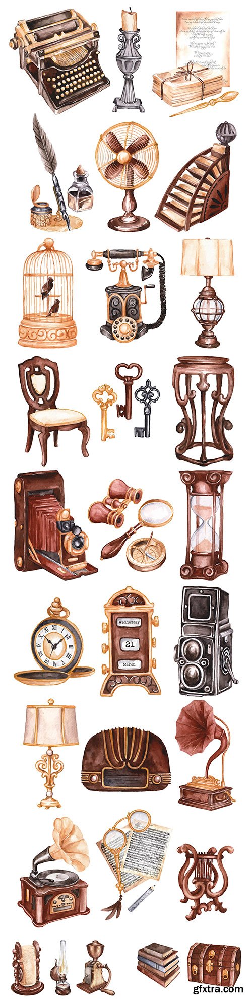 Watercolor antique market design collection illustration
