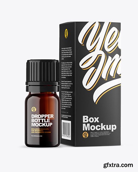 Dark Amber Glass Bottle with Box Mockup 79109