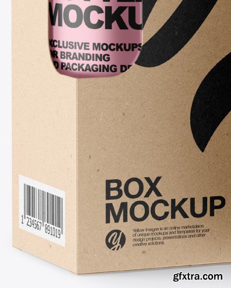 Metallic Bottle w/ Kraft Box Mockup 79159