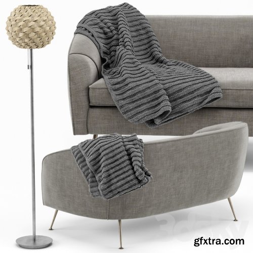 Stella Mid-Century Loveseat, Urchin Rattan Floor Lamp