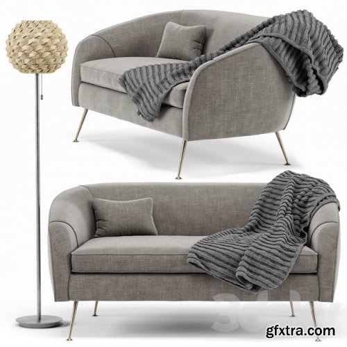 Stella Mid-Century Loveseat, Urchin Rattan Floor Lamp