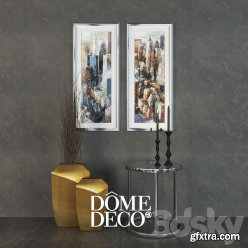 Dome Deco decor set, a table with vases and paintings