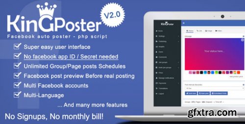 CodeCanyon - King poster v2.7.5 - Facebook multi Group / Page auto post - PHP script - 13302046 - NULLED