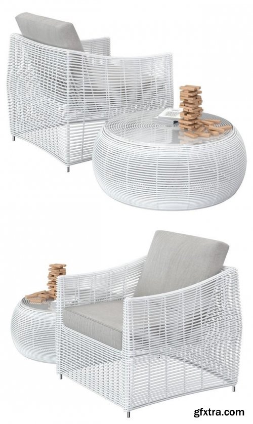 Table and rattan chair