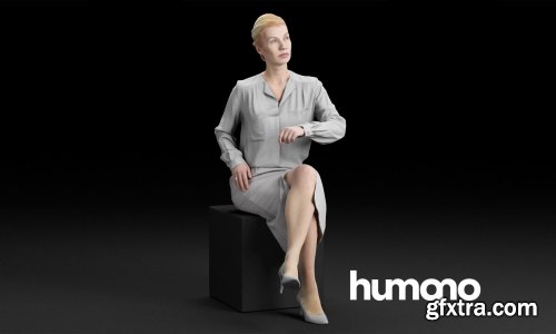 Humano Elegant business woman in skirt sitting and looking 0113 3D model