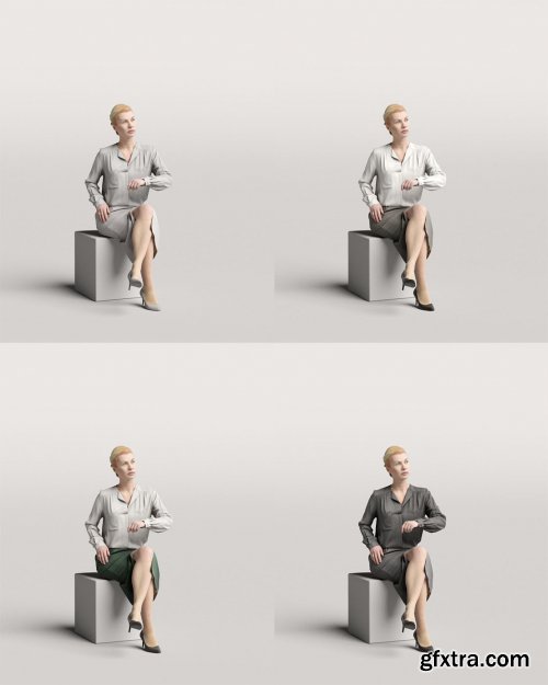 Humano Elegant business woman in skirt sitting and looking 0113 3D model