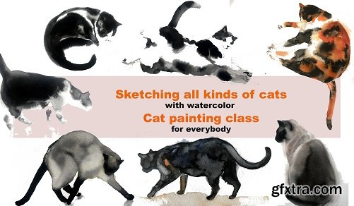 Sketching all kinds of cats with watercolor - cat painting class for everybody