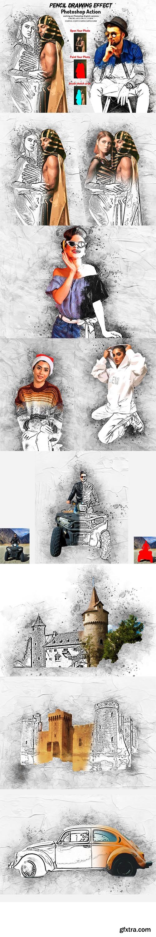 CreativeMarket - Pencil Drawing Effect PS Action 5891890