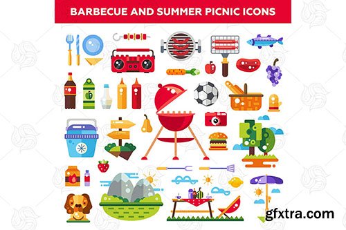 Barbecue and summer picnic - flat design icons