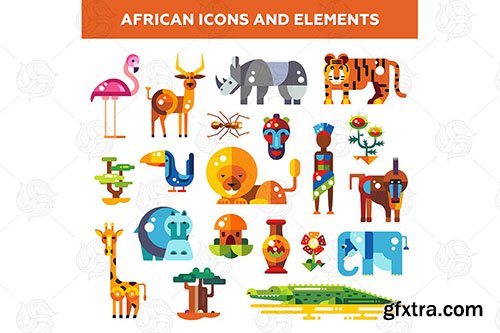 Africa - Flat Design Style Icons Set