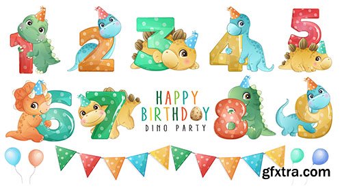 Cute little dinosaur with numbering birthday party collection 
