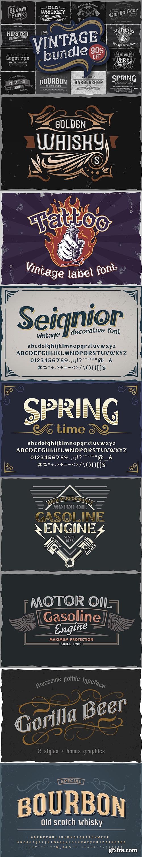 CreativeMarket - 10 Vintage Font Families Bundle 5960738