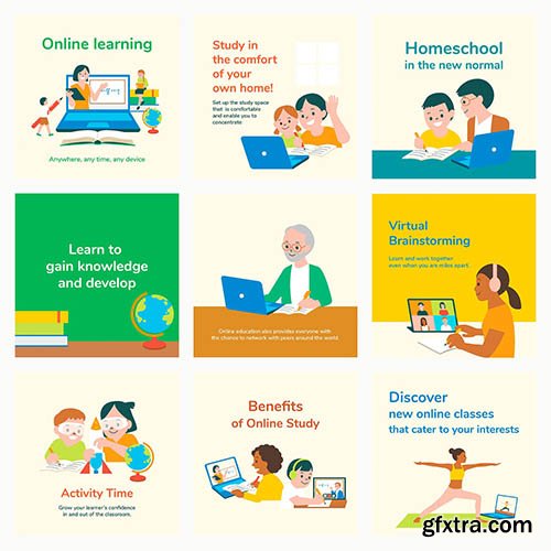 Online learning editable template vector education set 