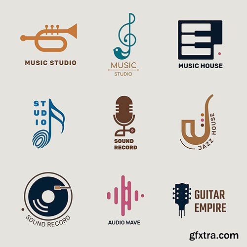 Editable flat music vector logo design set 