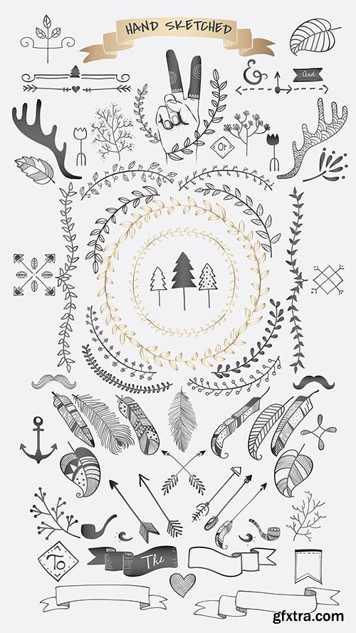 Hand drawn boho doodle element vectors collection