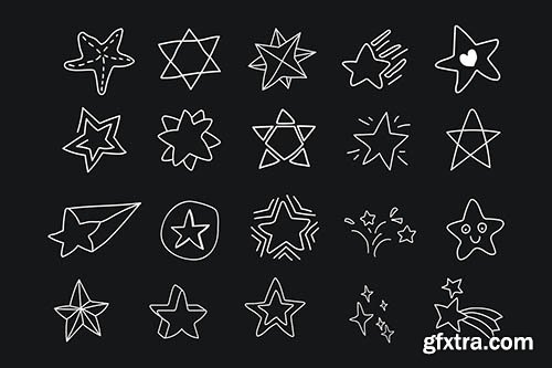 Hand drawn white star vectors collection 