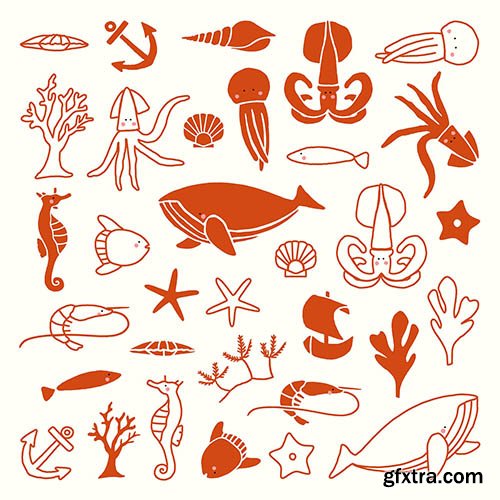 Underwater animal collection vector