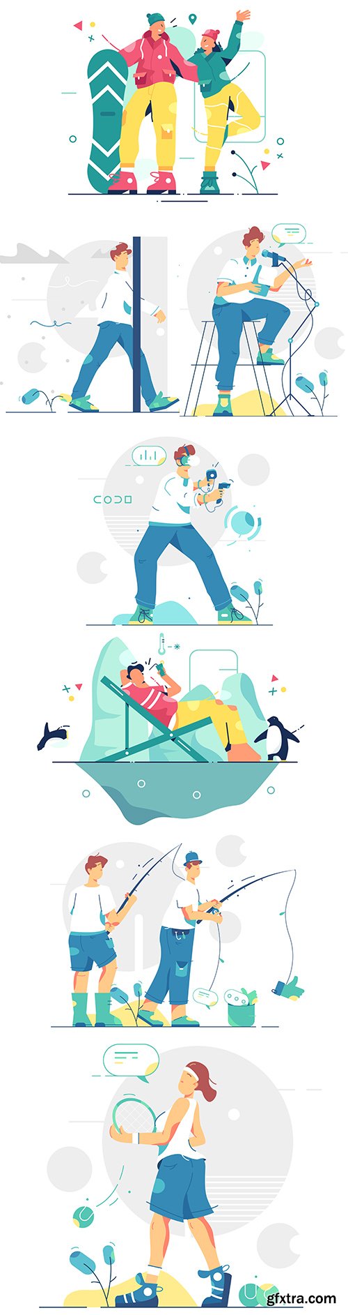 Man and woman entertainment and outdoor walking flat design
