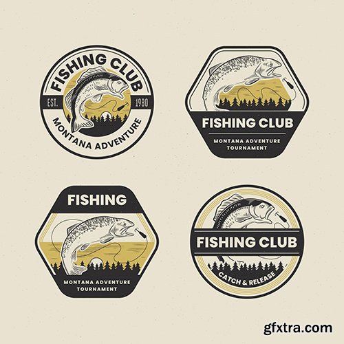 Retro fishing badge pack