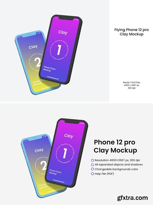 Flying Phone 12 Pro Clay Mockup