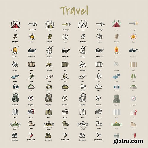 Illustration drawing style of camping icons collection 