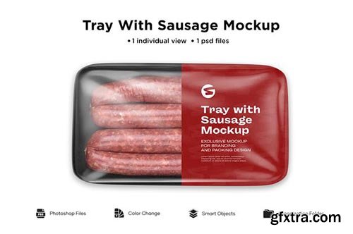 Plastic tray with sausage mockup