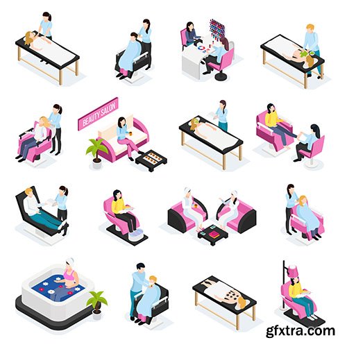 Beauty salon isometric icons