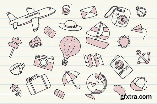 Hand drawn travel element vector set 